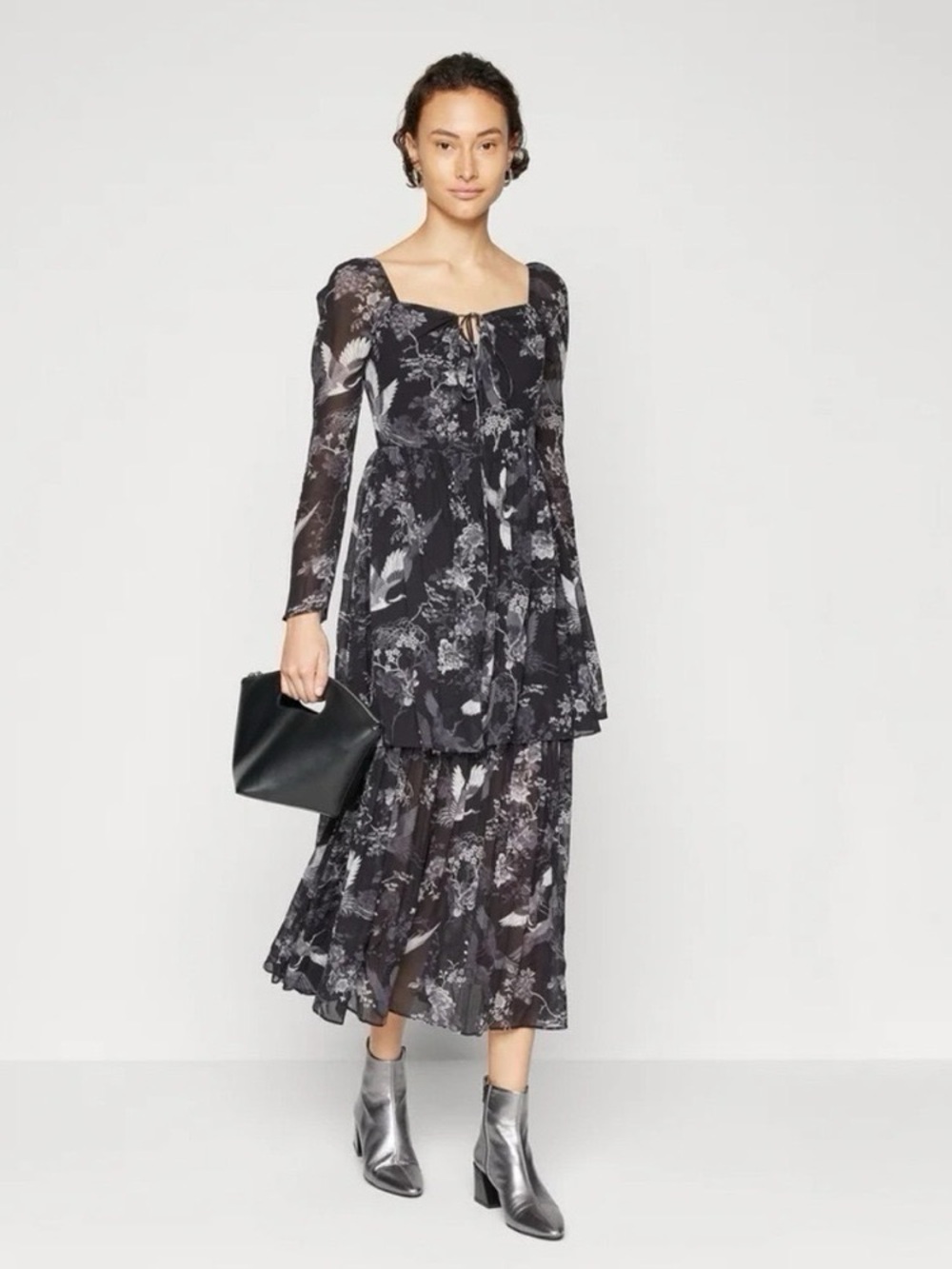 NEW All Saints Women’s Devyn Peggy Floral Print Long Sleeve Maxi Dress Black 0 - Picture 4 of 11